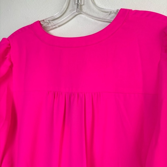 POMANDER PLACE Tuckernuck Electric Pink Crepe Kenzo Dress Ruffle Tiered M - Picture 16 of 17